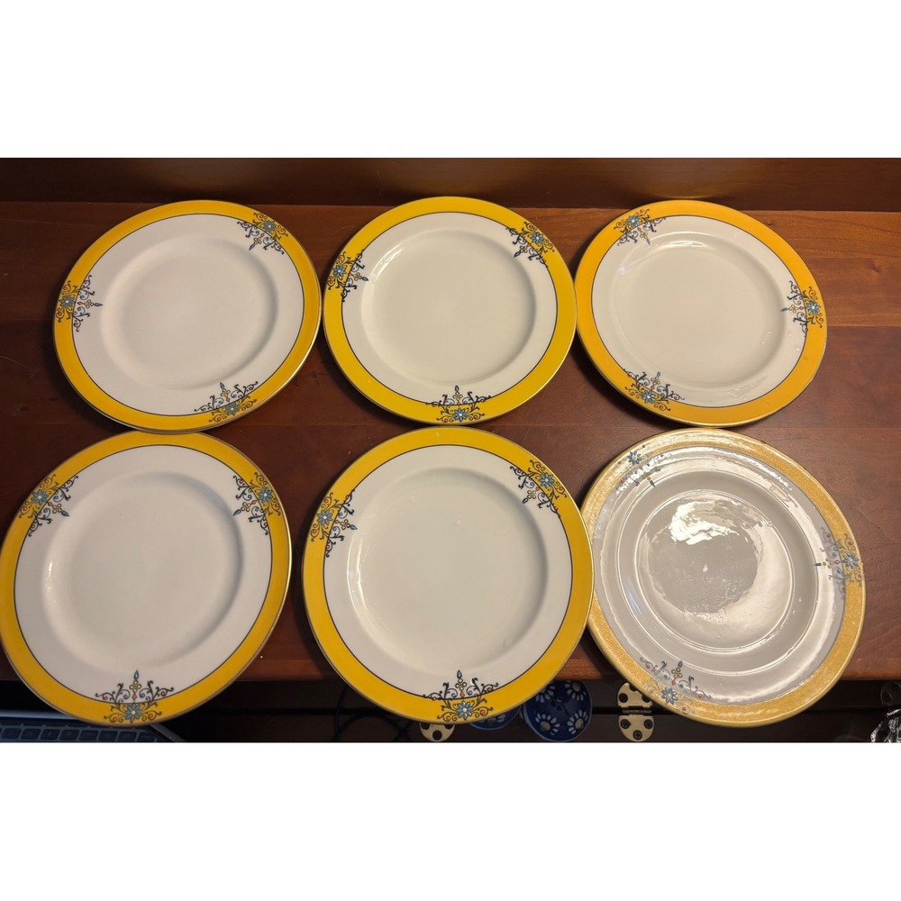Rare - Set of 6 Morgan Belleek Yellow Floral Bread Plates
